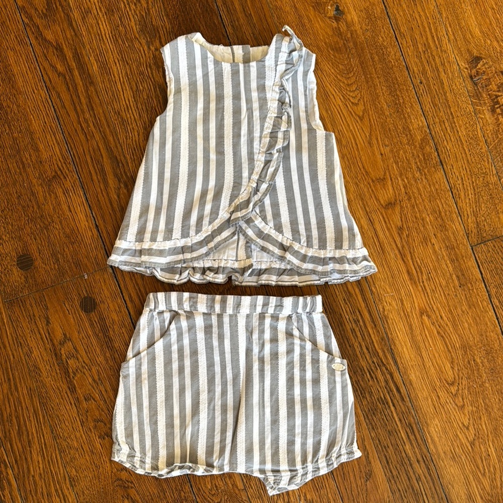 Tartine et Chocolat Gray and White Striped Kids Matching Set